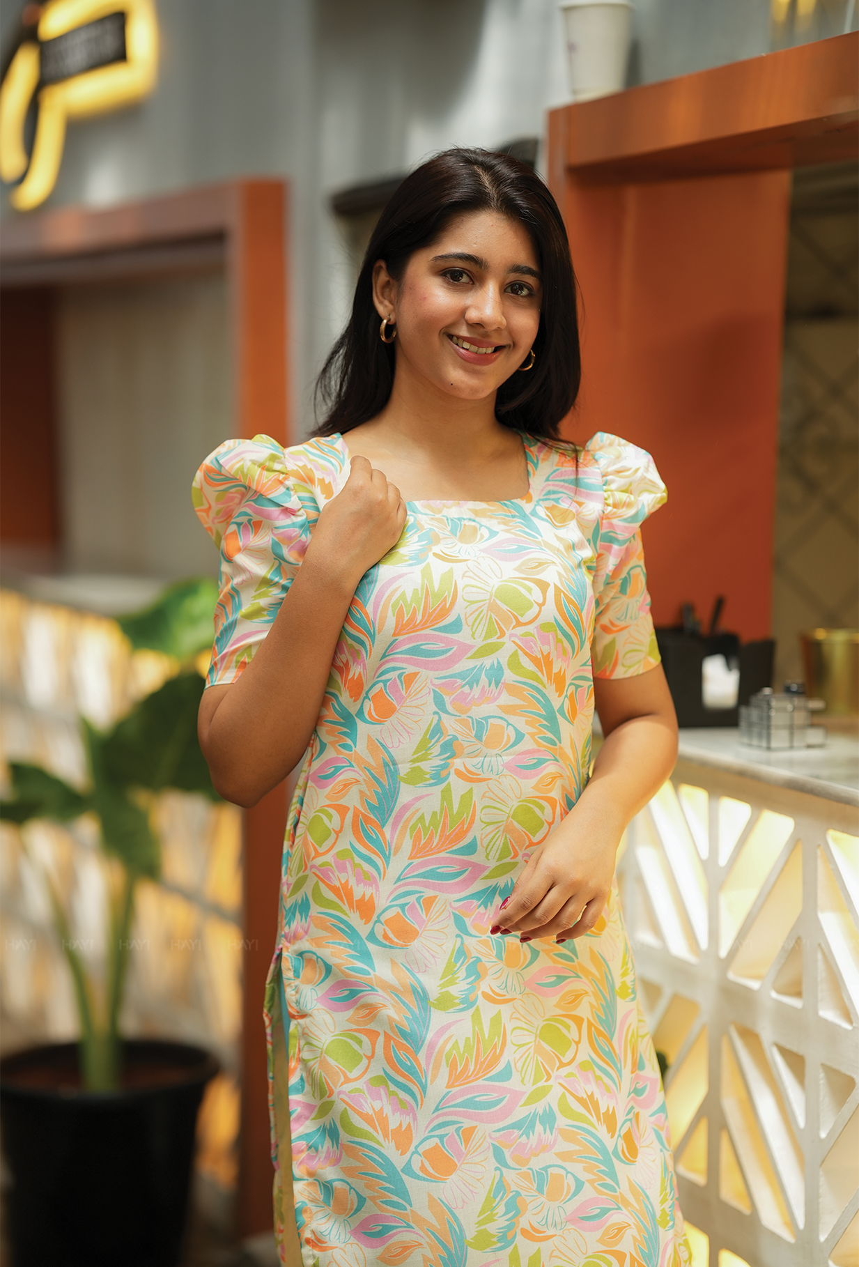 Opulence yellow with Sunlit Serenade floral printed Viscose Kurta