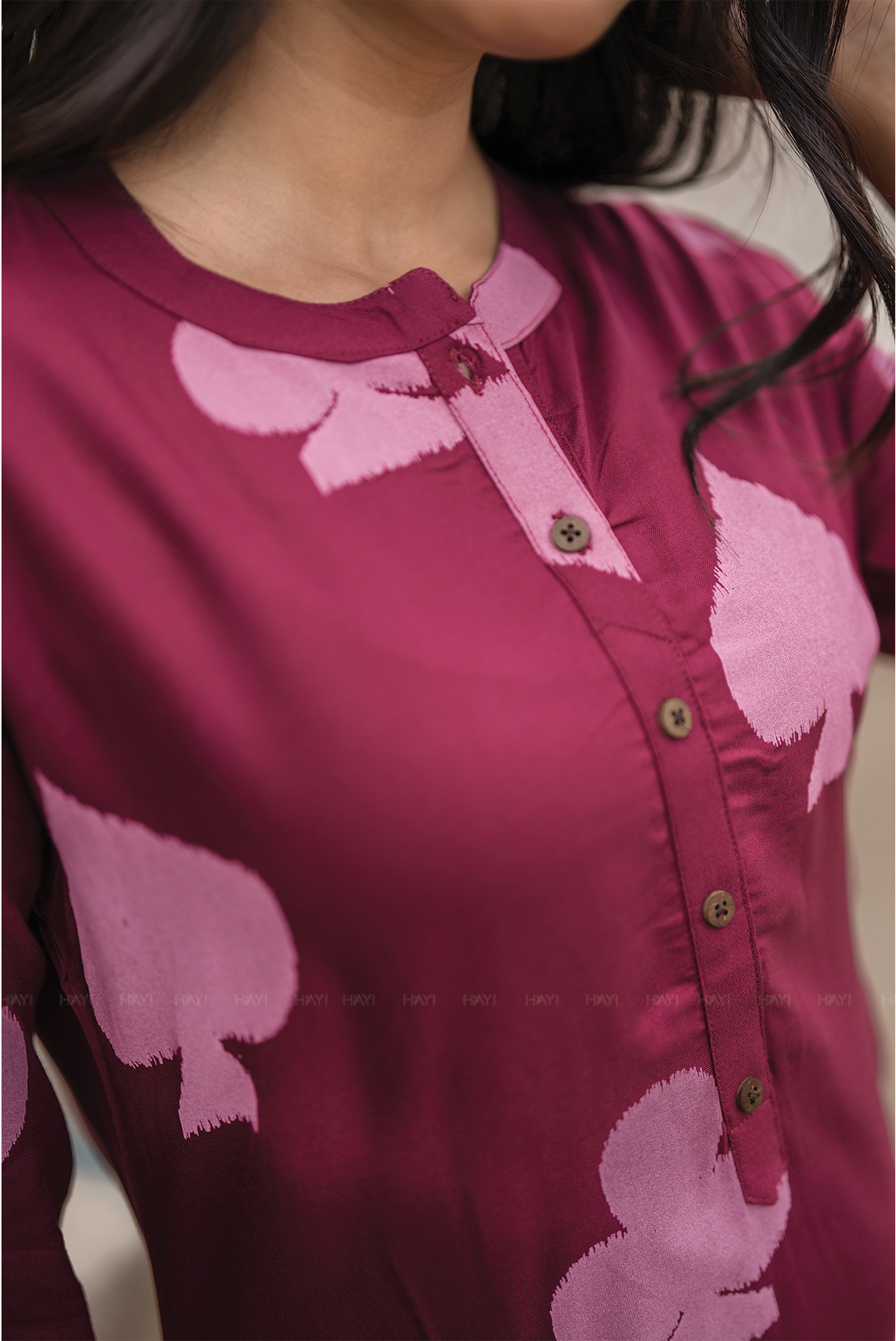 Sepia Maroon with Autumn Hearts printed Viscose A-line Dress