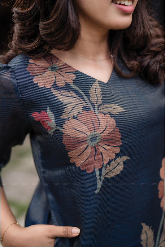 Graveil Green printed 2 Piece Linen Blend Kurta with Dupatta