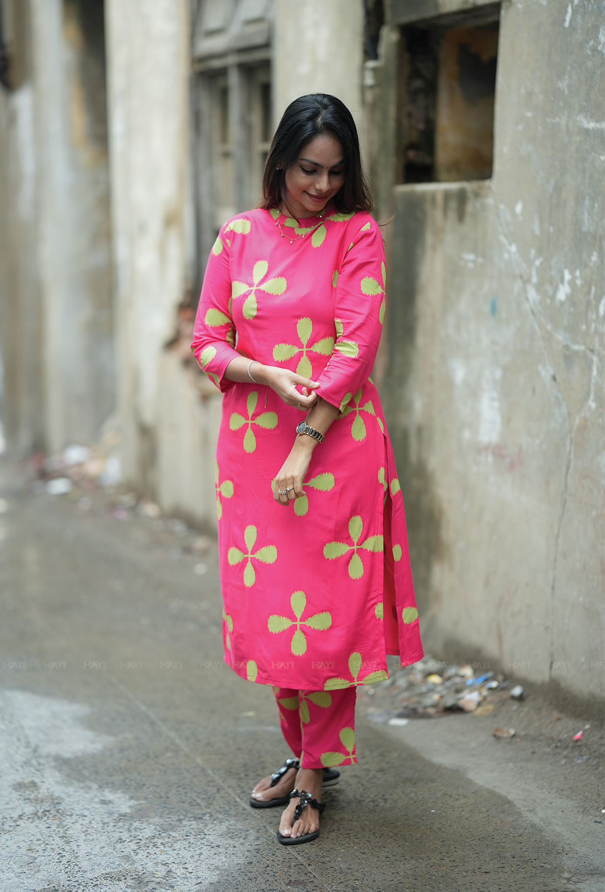 Pestry Pink with Ikat Blooms floral printed Viscose Co Ords