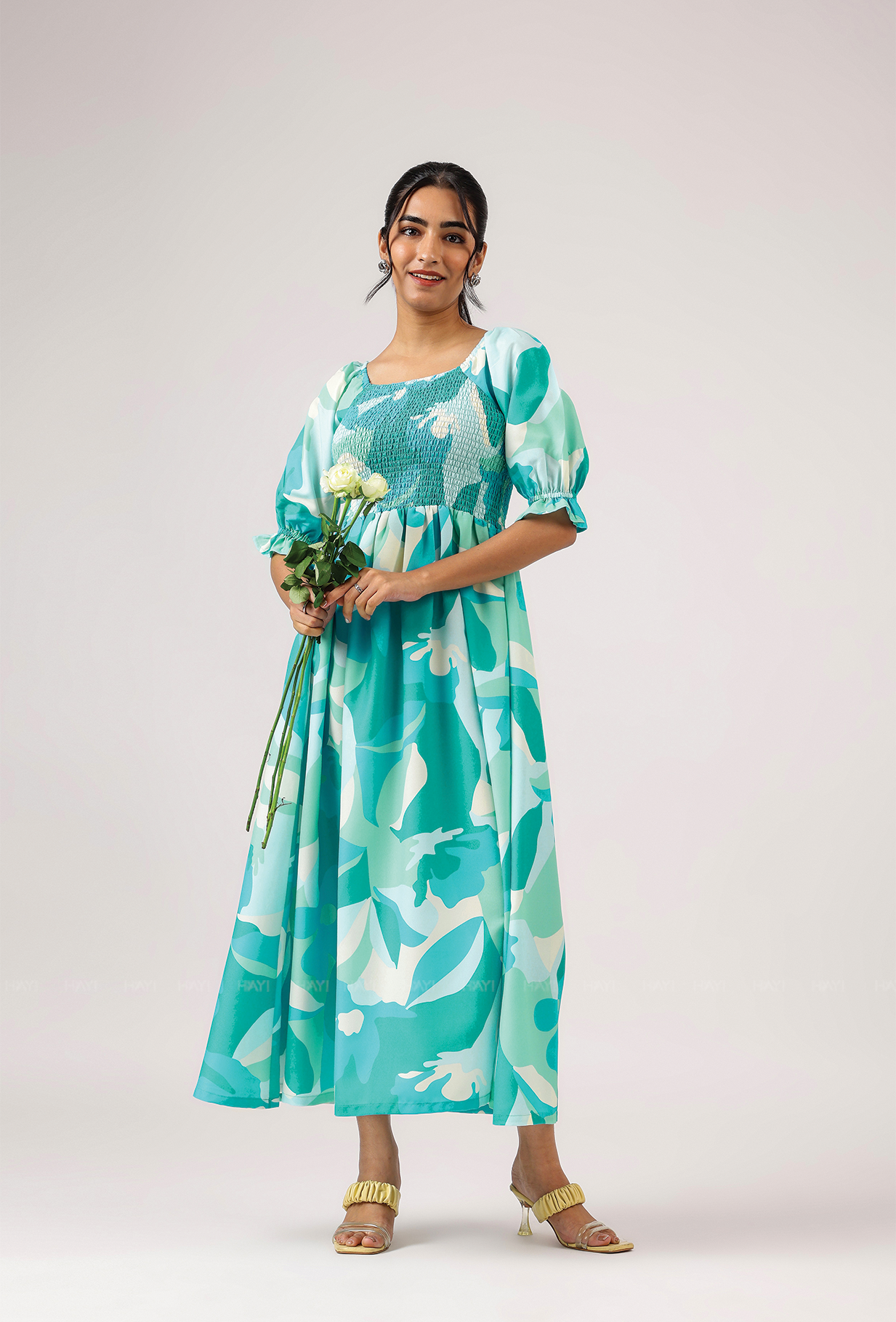 Whim Teal with Tide Kiss Smock Rayon Blend Dress