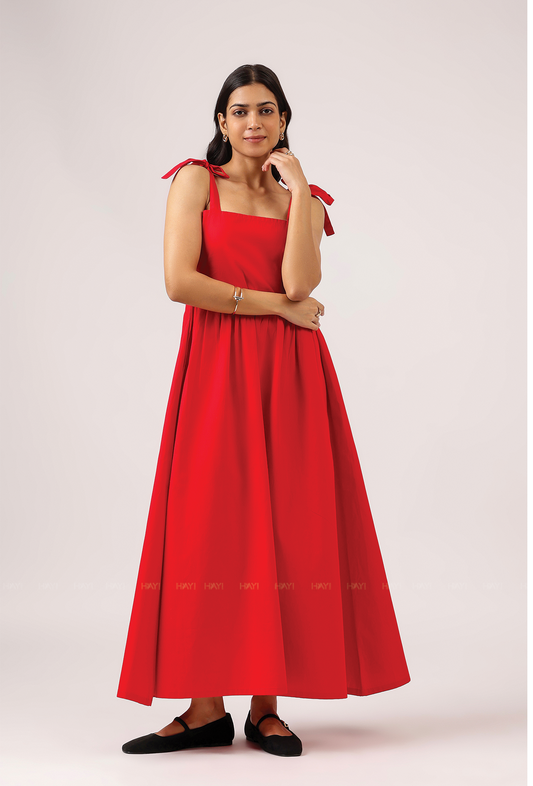 Lover's Edit Red Spaghetti Dress With Back Smock