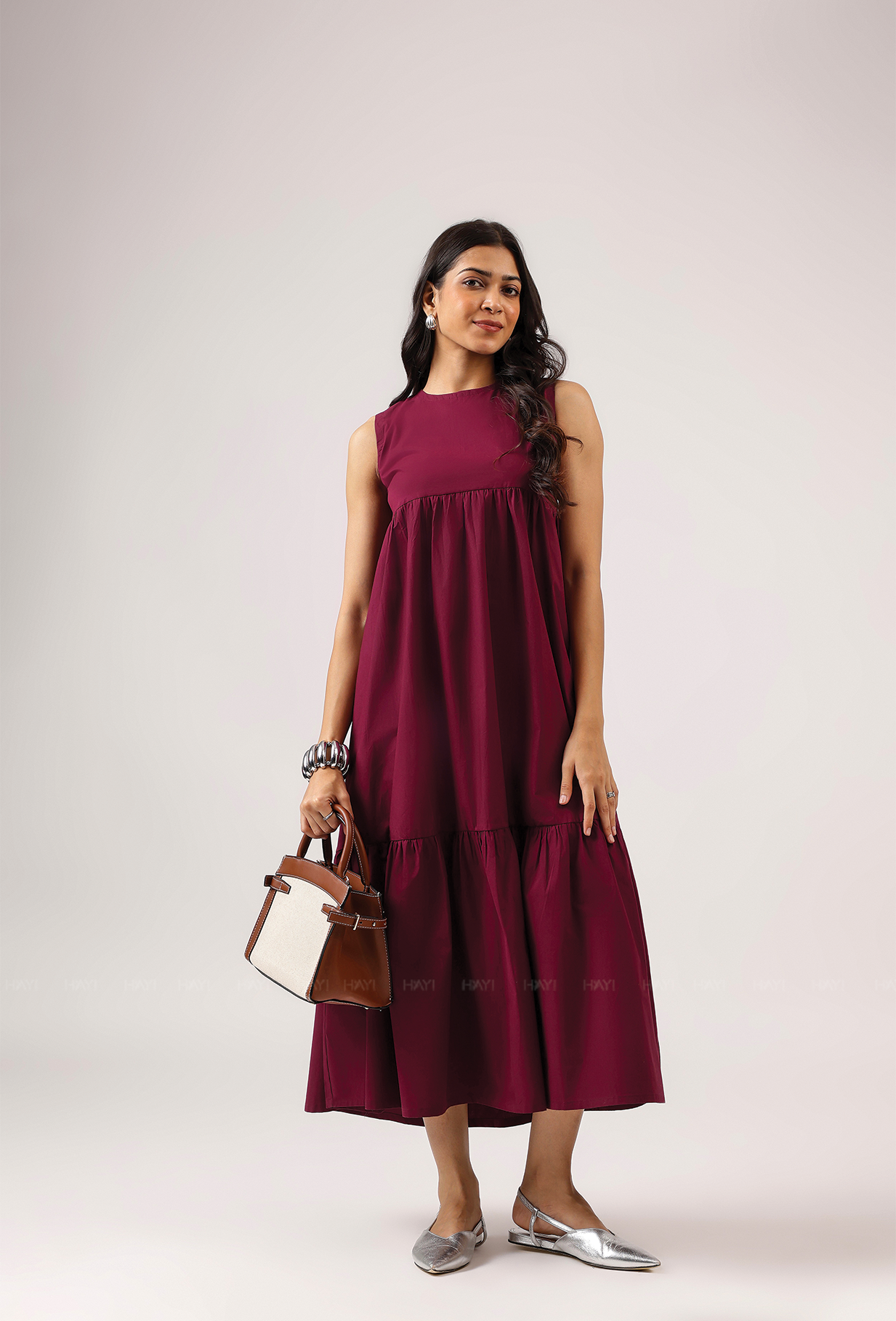 Vin Rouge Sleeveless Wine Flared Dress