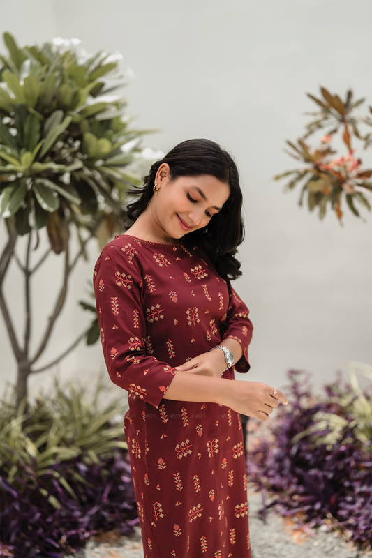 Jade Brown with Tribal Noir printed Viscose Kurta