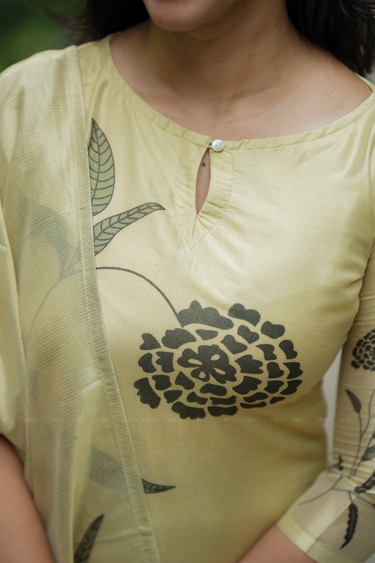 Yellow Pure Radiance 2 Piece printed Silk Blend Kurta with Dupatta