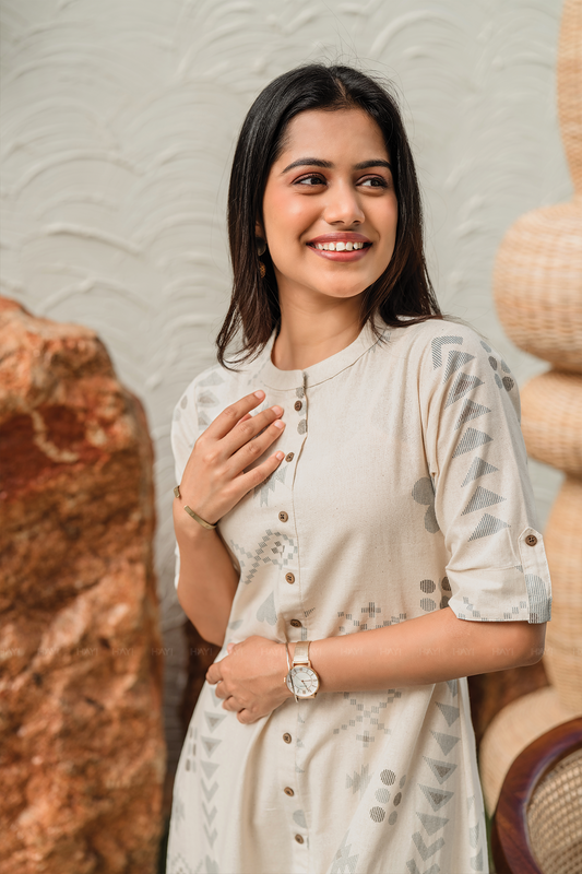 Desert Bloom Sandal Cotton Blend Co-ord with Chinese Collar