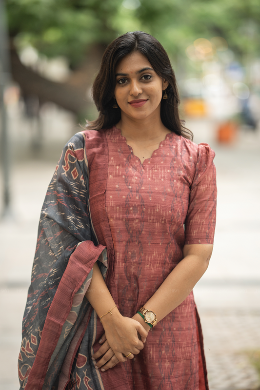 Neeli Red printed 2 Piece Shimmer Butti Kurta with Dupatta