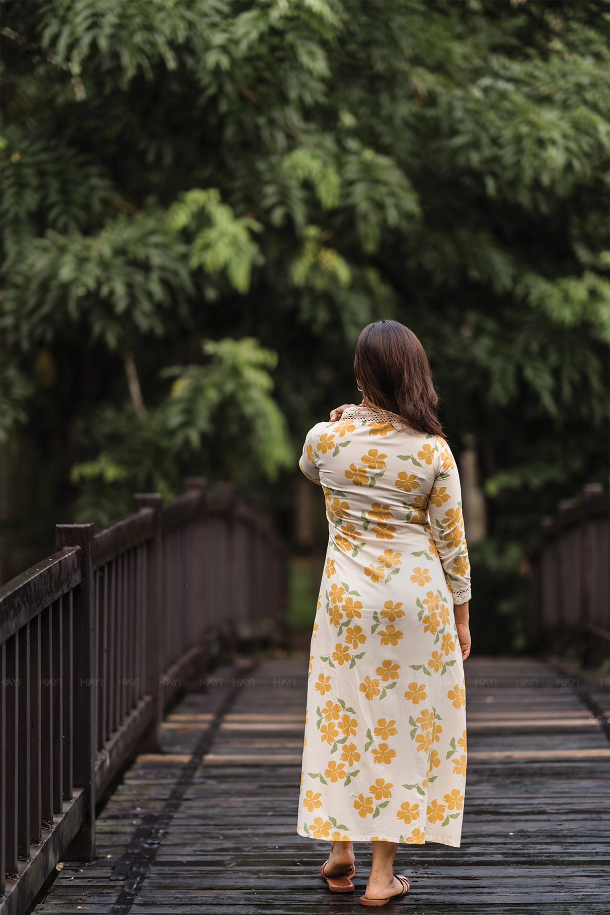 Sunpetal Bloom Beige Viscose Dress with V-Neck & Lace