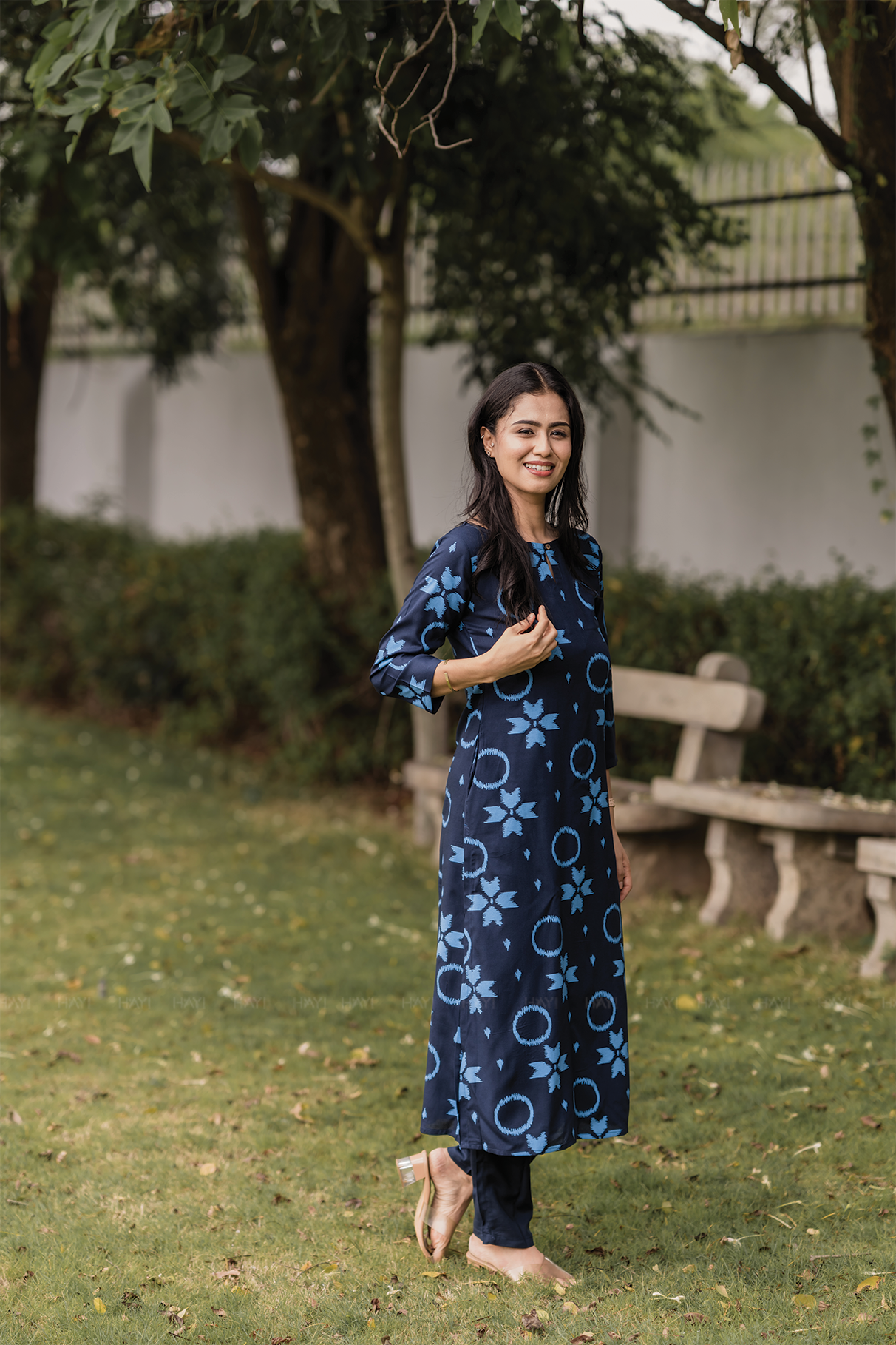 Noir Ivy Blue Viscose Co-ord with Boat Neck