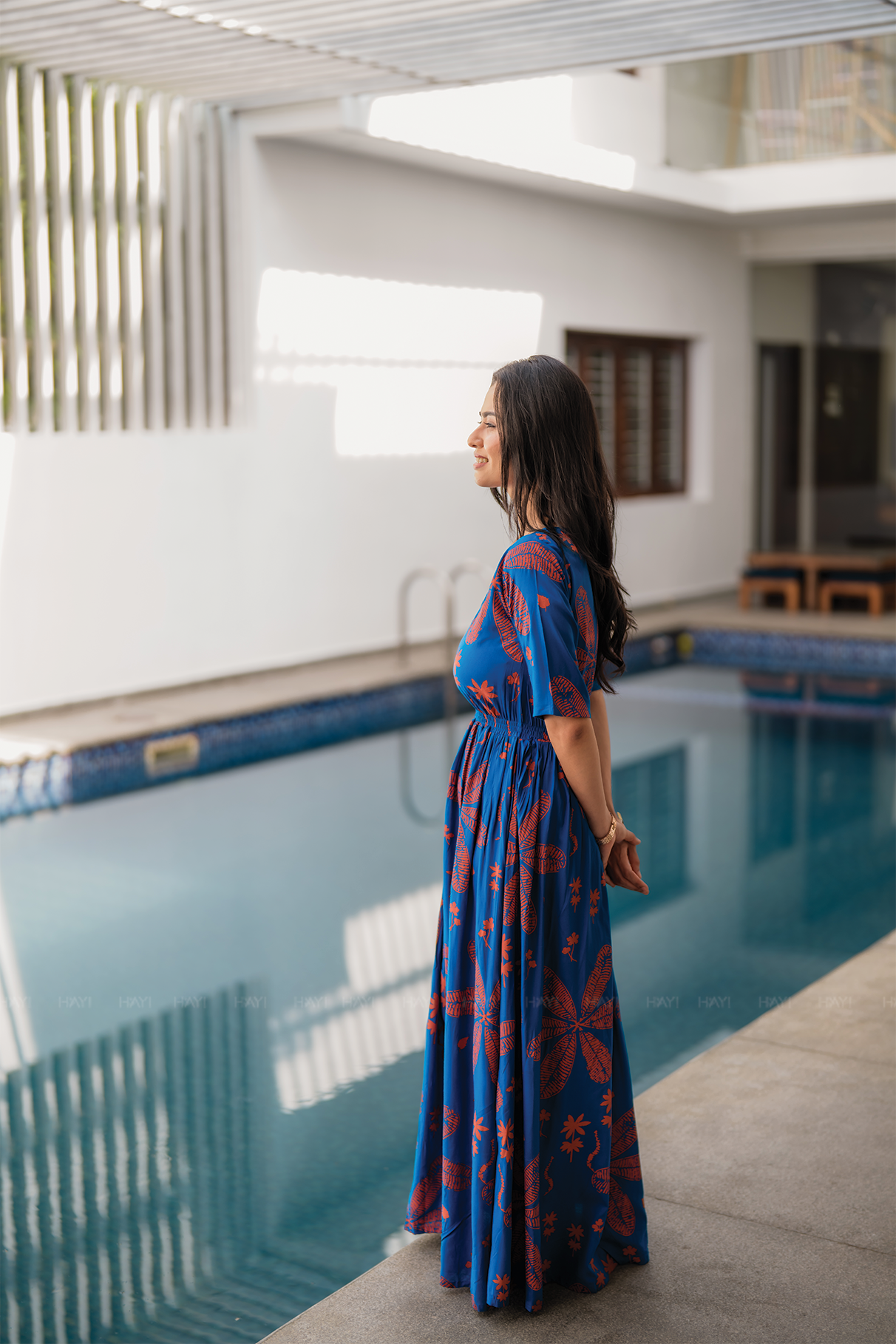 Tropic Tale Blue Viscose Dress with Waist Elastic