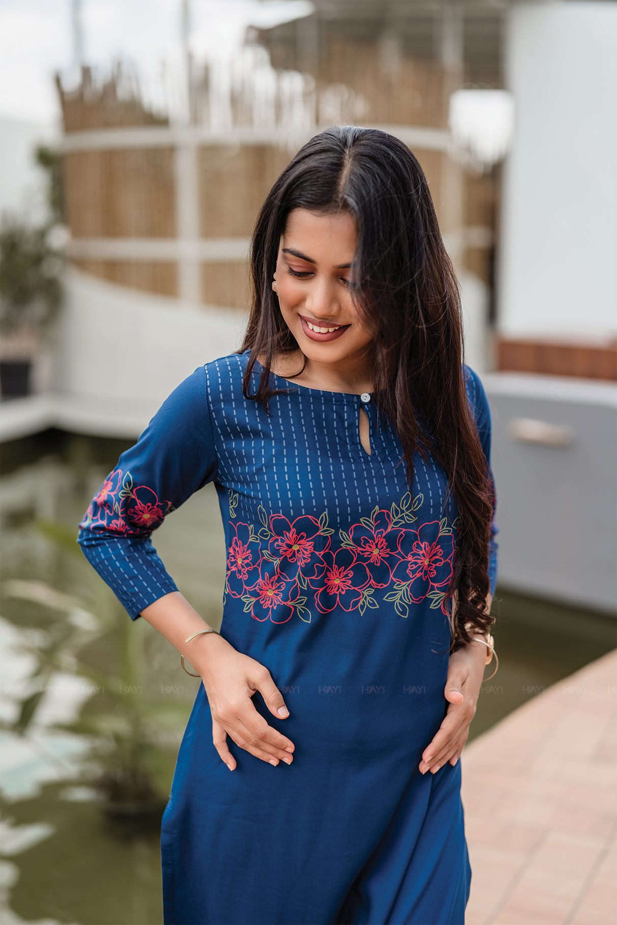 Starlit Blue with Celestial Stitch printed Viscose Kurta
