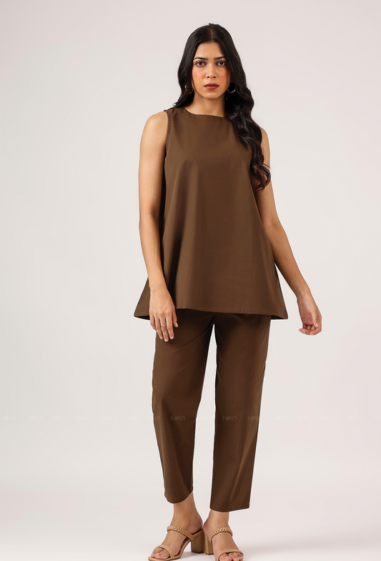 Matcha My Heart Brown Sleeveless Co-Ords