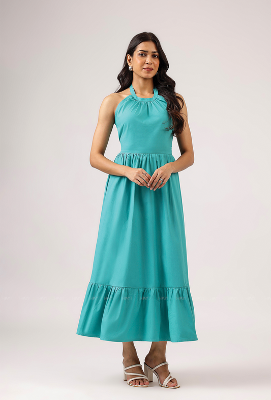 Lagoon Love Blue Helter Flared Dress With Smock