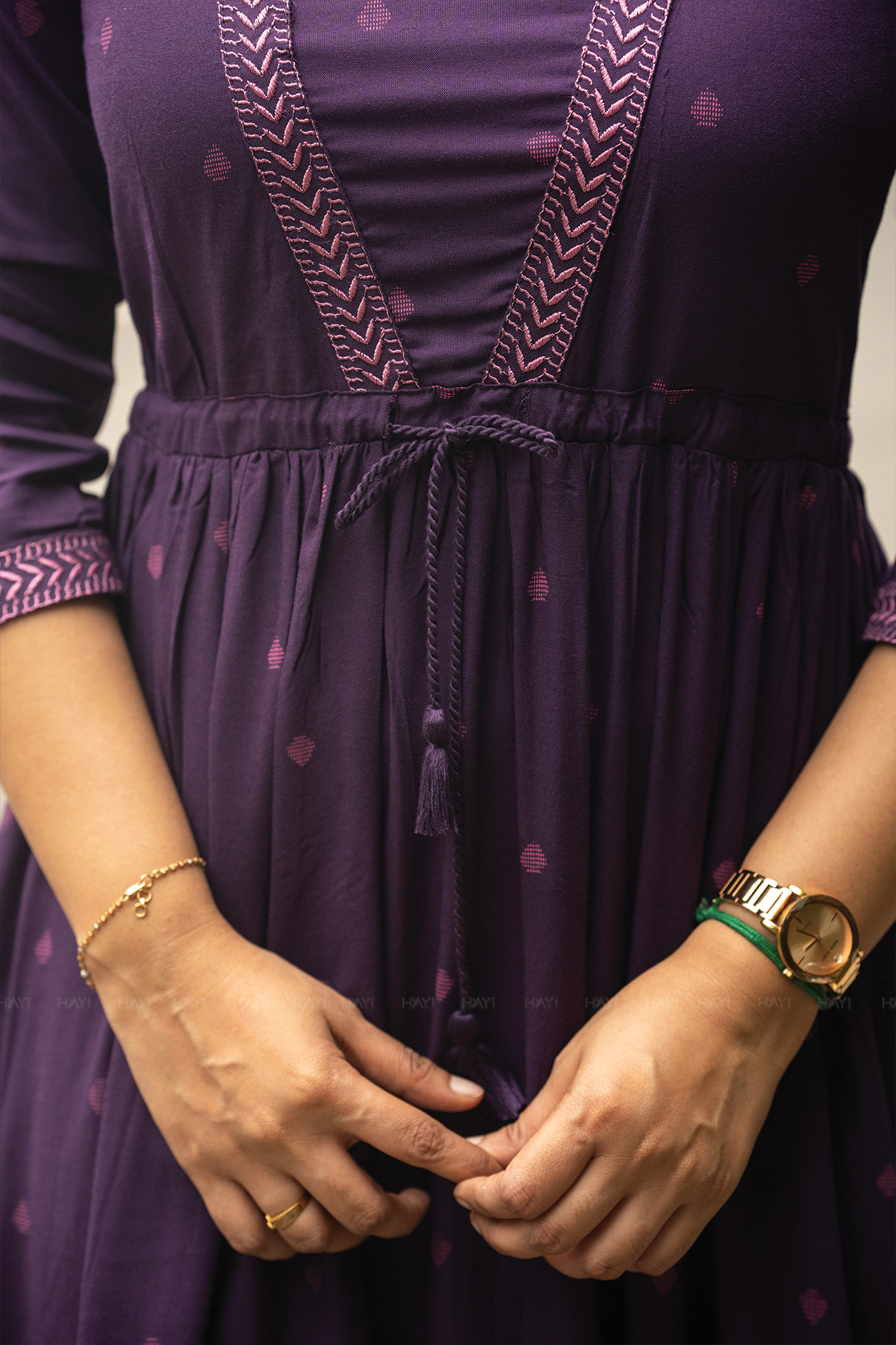 Violet Haze Viscose Dress with Sweetheart Neck & Embroidery