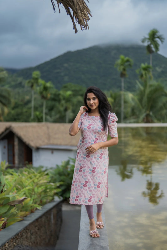Bloomin Pink Viscose Printed Kurta