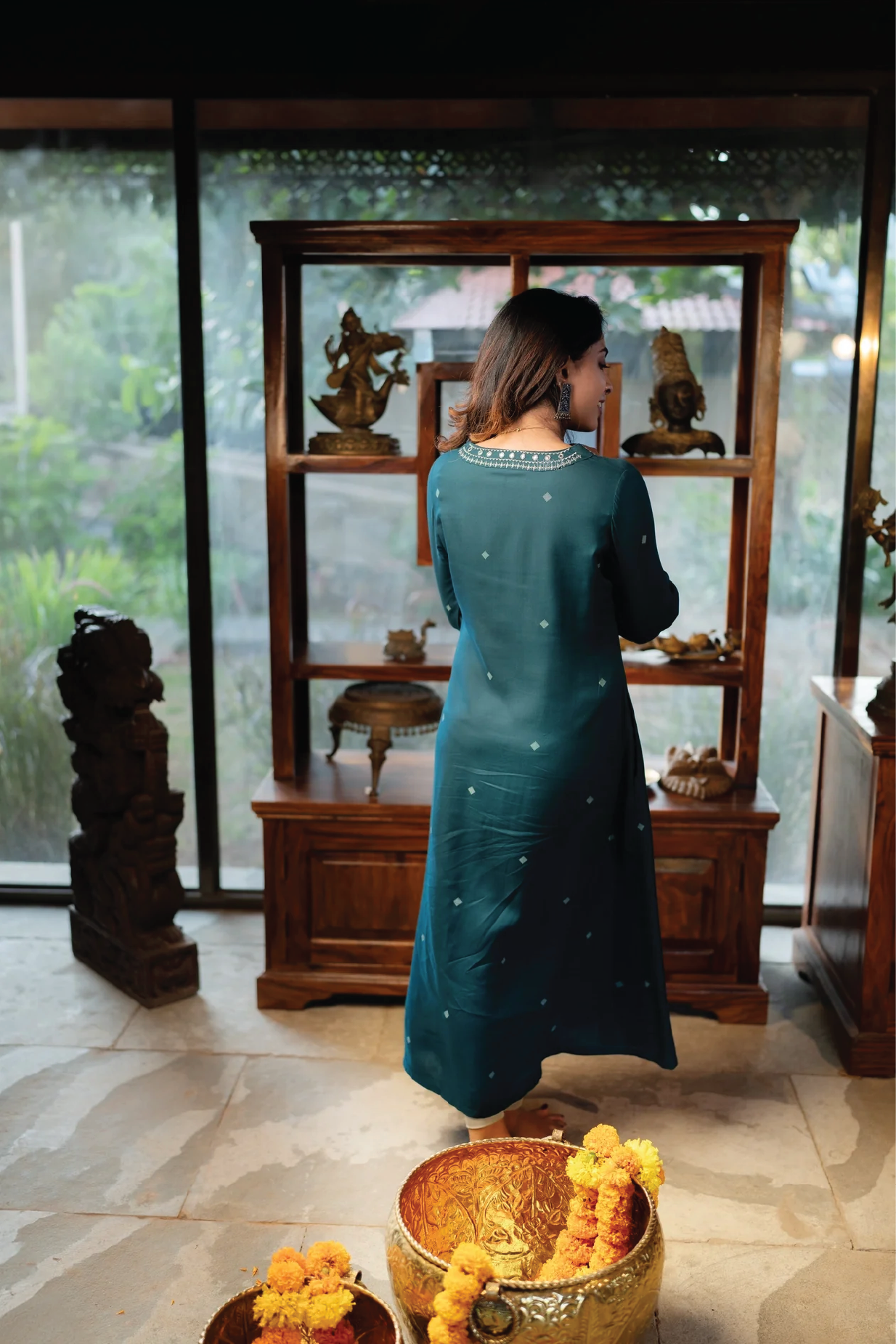 Green Scape Viscose With Lace Printed A-line Dress