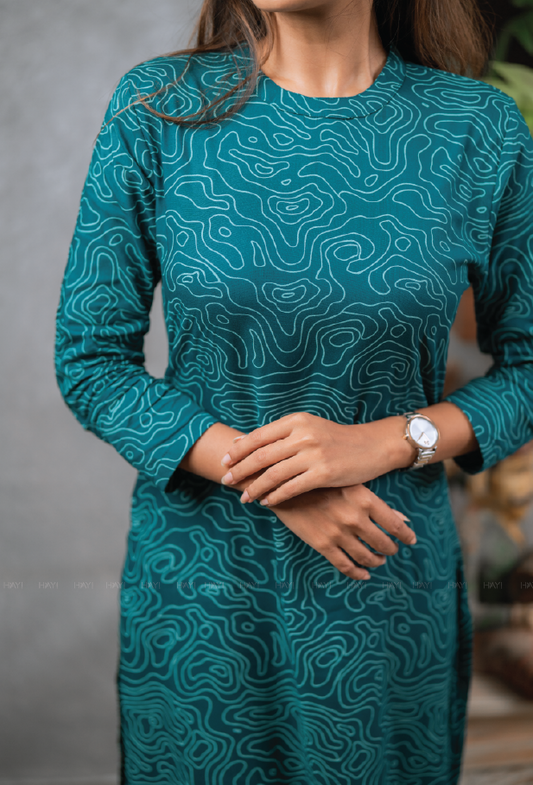 Teal Knot in Space Viscose Printed Kurta