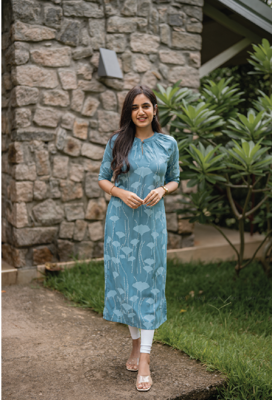 Coral Blue Island Viscose Printed Kurta