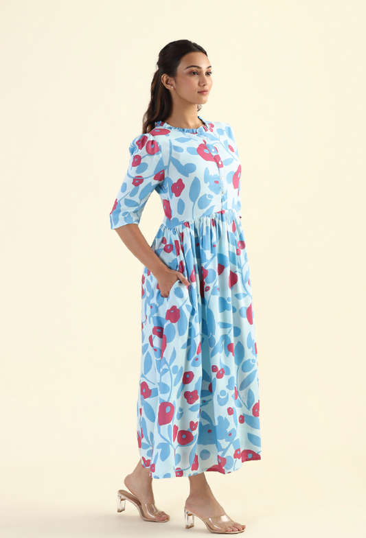 Fragmented Flowers Blue Printed feeding and maternity wear