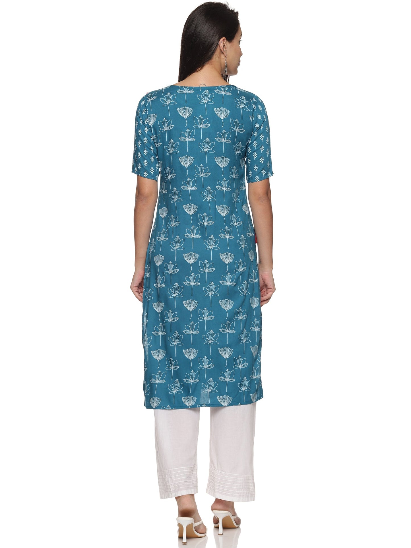 Blue Rise and shine Viscose Printed Kurta