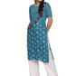 Blue Rise and shine Viscose Printed Kurta