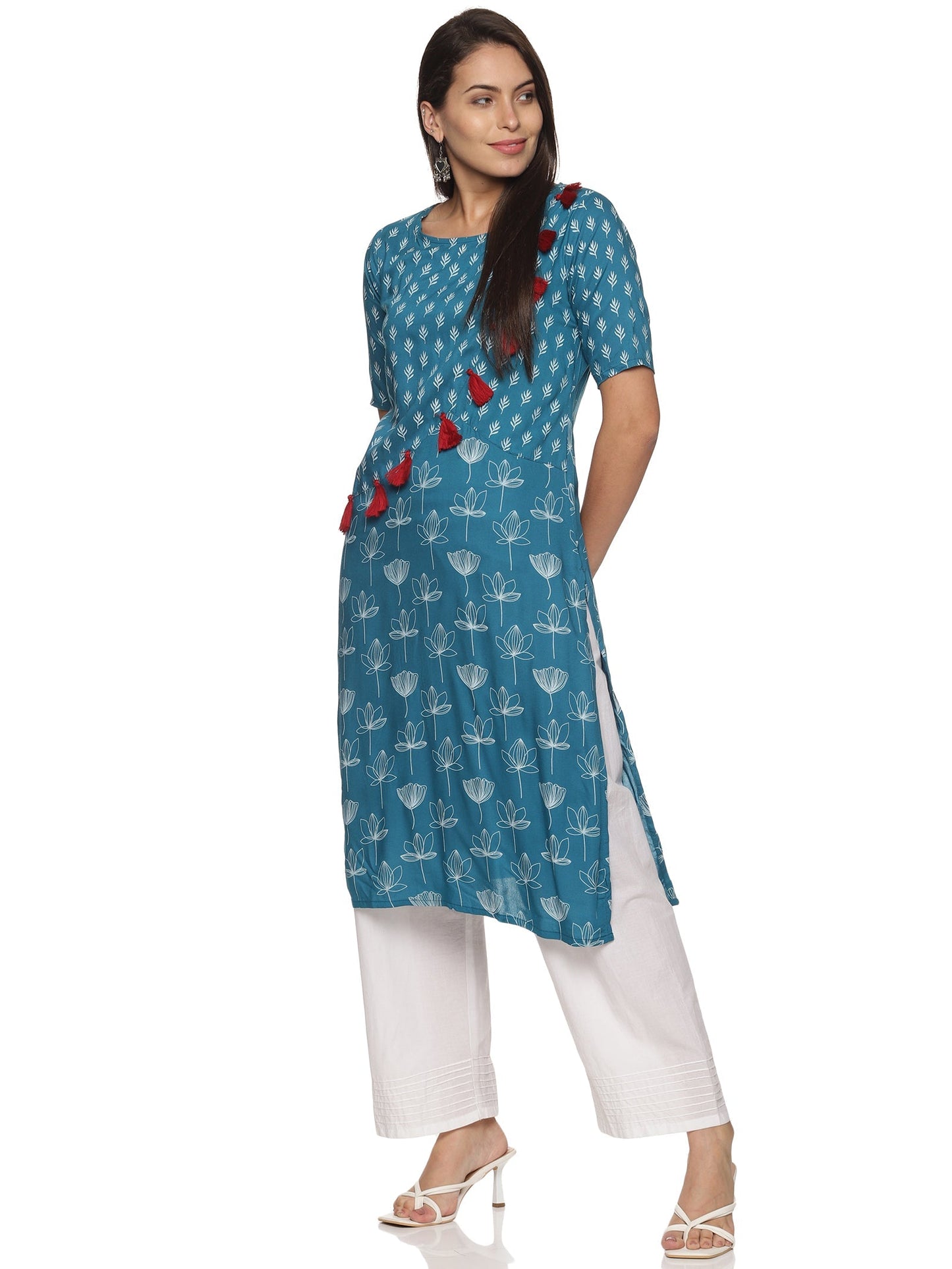 Blue Rise and shine Viscose Printed Kurta
