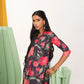 Tara Floral Printed Black Co-Ord set with Three-Quarter Sleeves