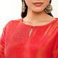 Rudrani Coral Red Straight Suit Set with Floral shimmer tissue Dupatta