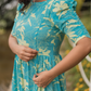Maze Blue with Flourish Bloom floral printed Maternity and Feeding Viscose Dress