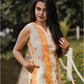Sylan Yellow with Sunshine floral printed Linen Blend Kurta with Detachable 3/4th Sleeves