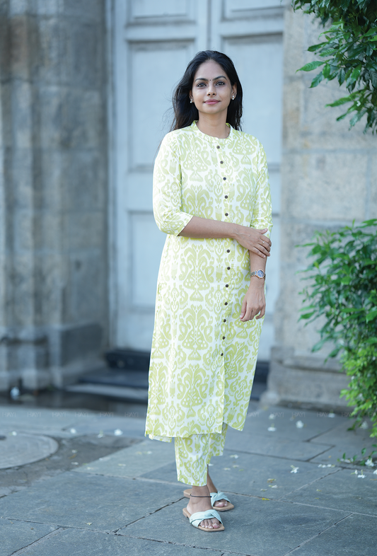 Tangerine Green with Citrus Purch printed Viscose Co Ords