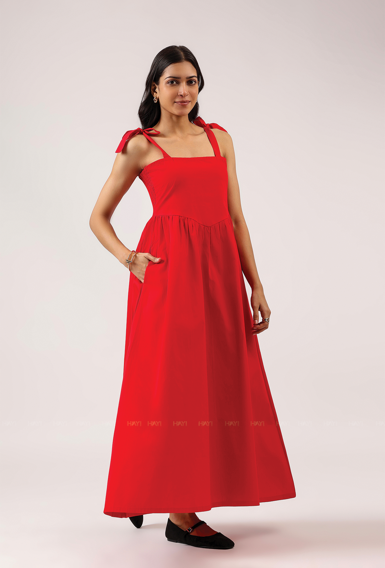 Lover's Edit Red Spaghetti Dress With Back Smock