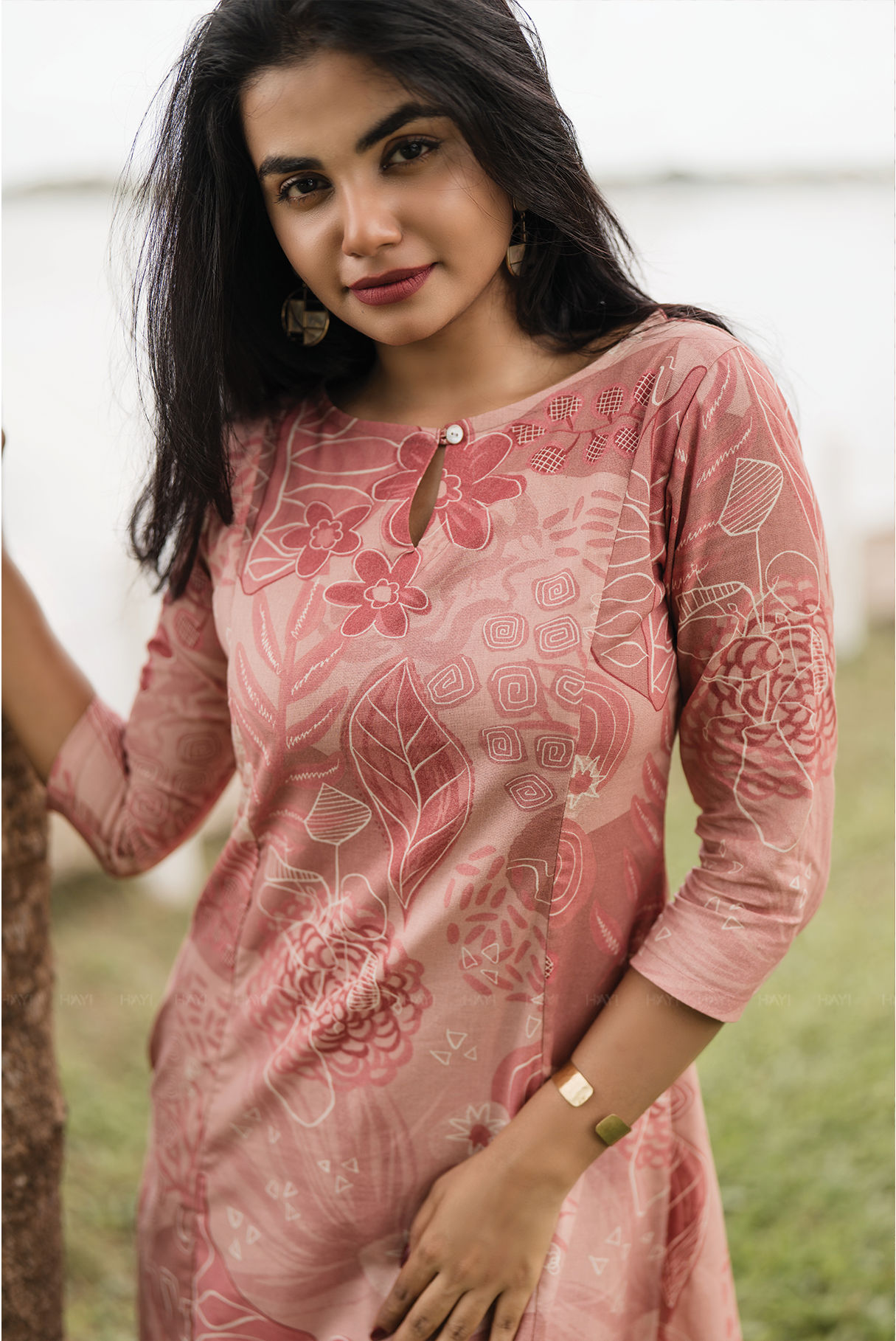 Dusty Bloom Peach Cotton Blend Co-ord with Boat Neck Keyhole