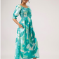 Whim Teal with Tide Kiss Smock Rayon Blend Dress
