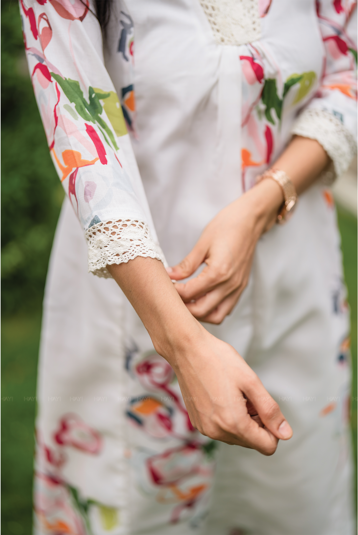 Pastel Floral Dream Half-White Linen Blend Co-ord with V-Neck & Lace