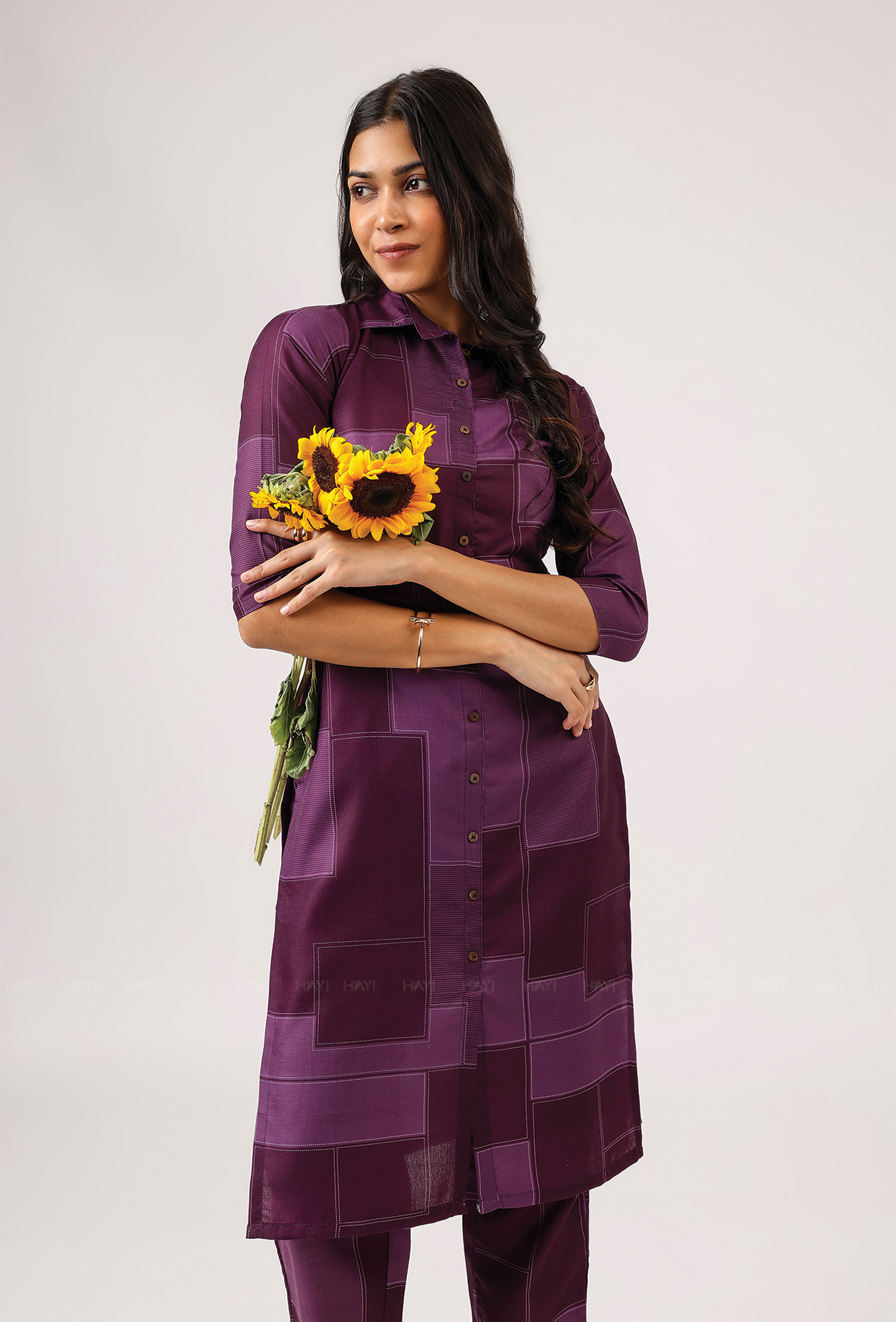 Tangy Plum with Nightshade Whisper printed Linen Blend Co ord set