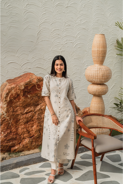 Desert Bloom Sandal Cotton Blend Co-ord with Chinese Collar