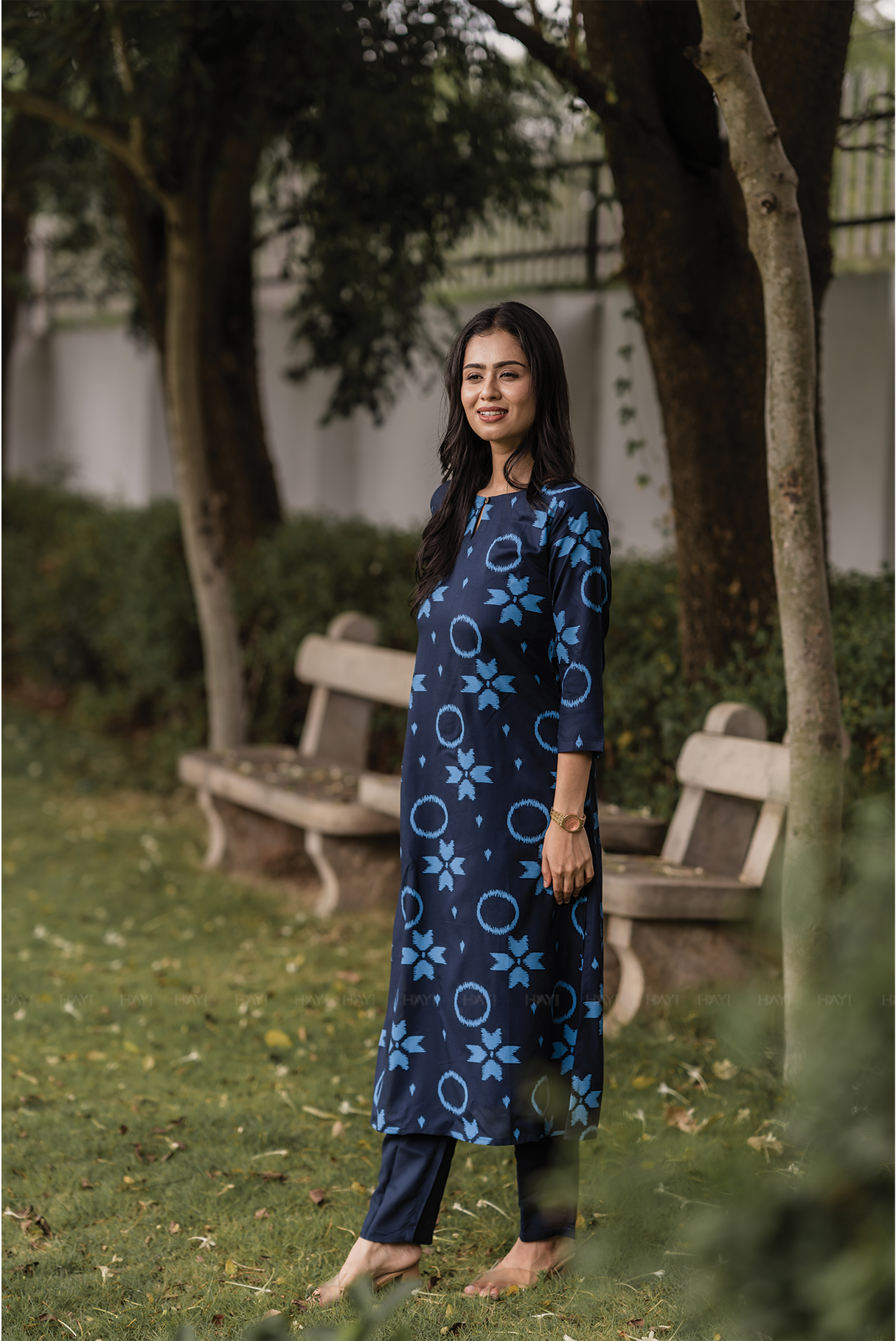 Noir Ivy Blue Viscose Co-ord with Boat Neck