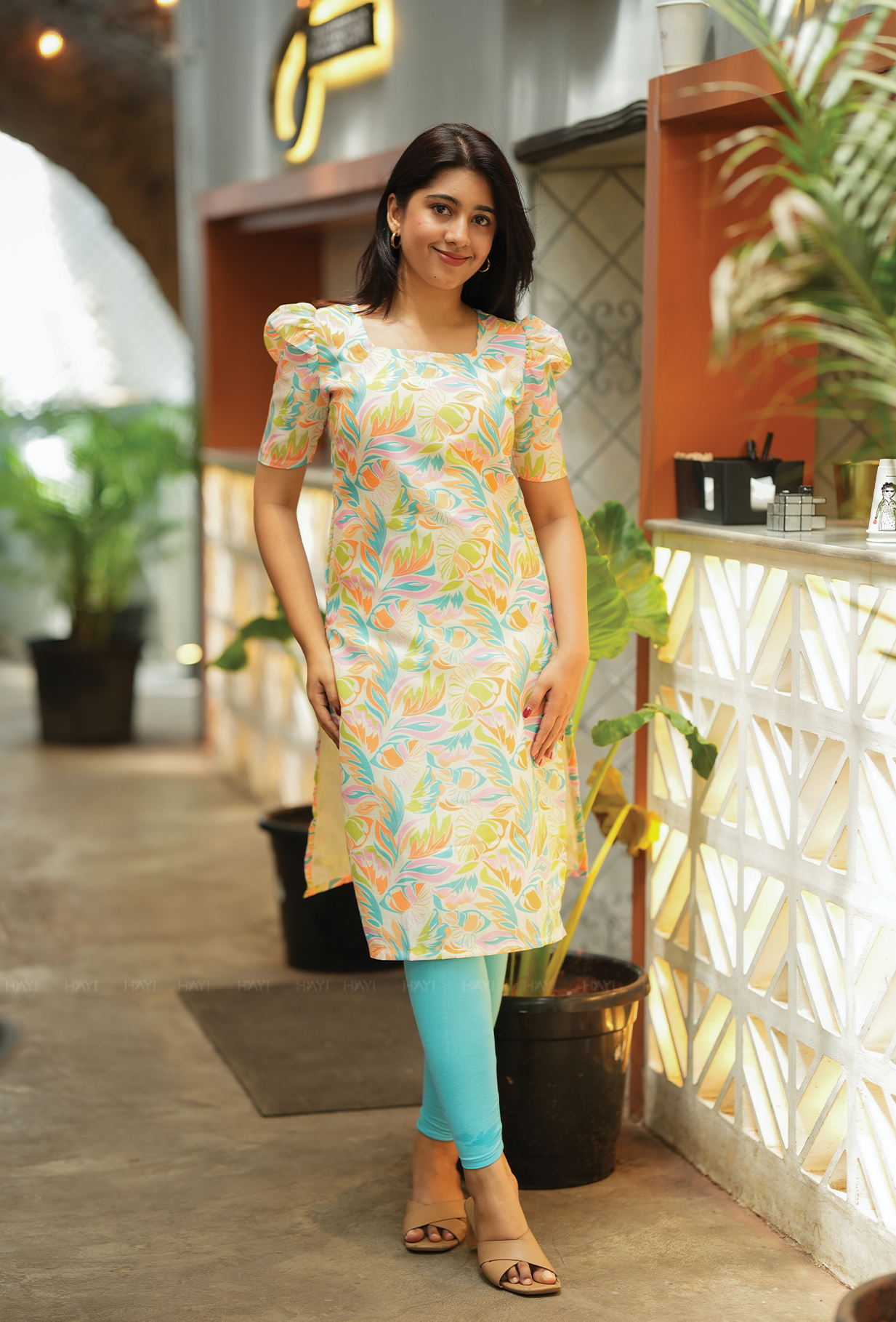 Opulence yellow with Sunlit Serenade floral printed Viscose Kurta
