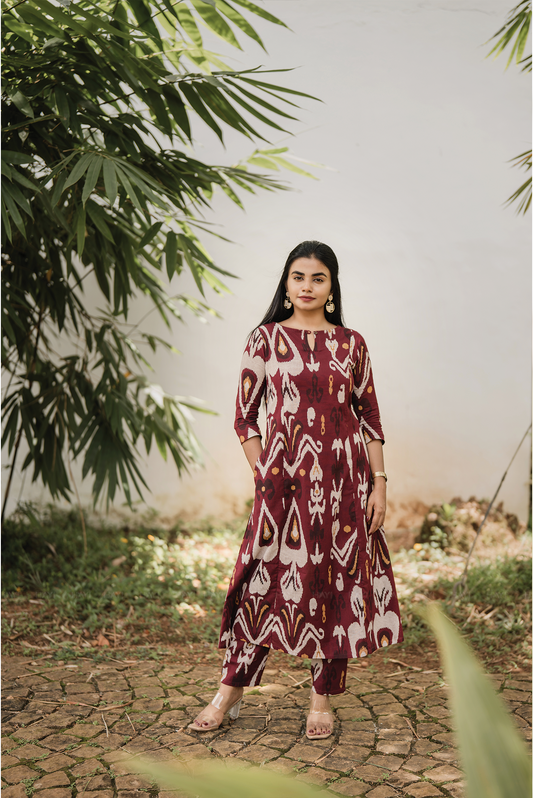 Threadbeat Peach Cotton Blend Co-ord with Boat Neck & Keyhole