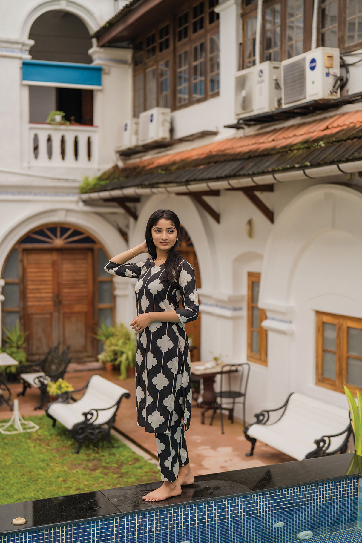 Blushstem Black Viscose Co-ord with V-Neck & Floral Print