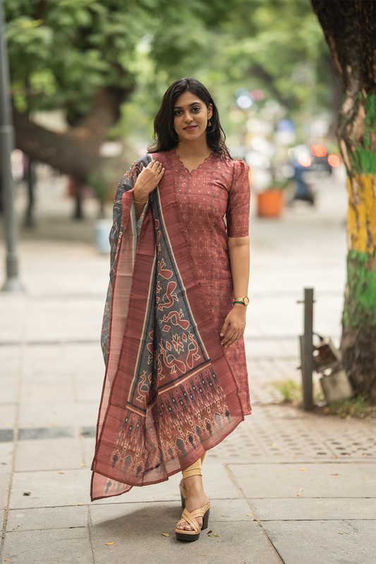 Neeli Red printed 2 Piece Shimmer Butti Kurta with Dupatta