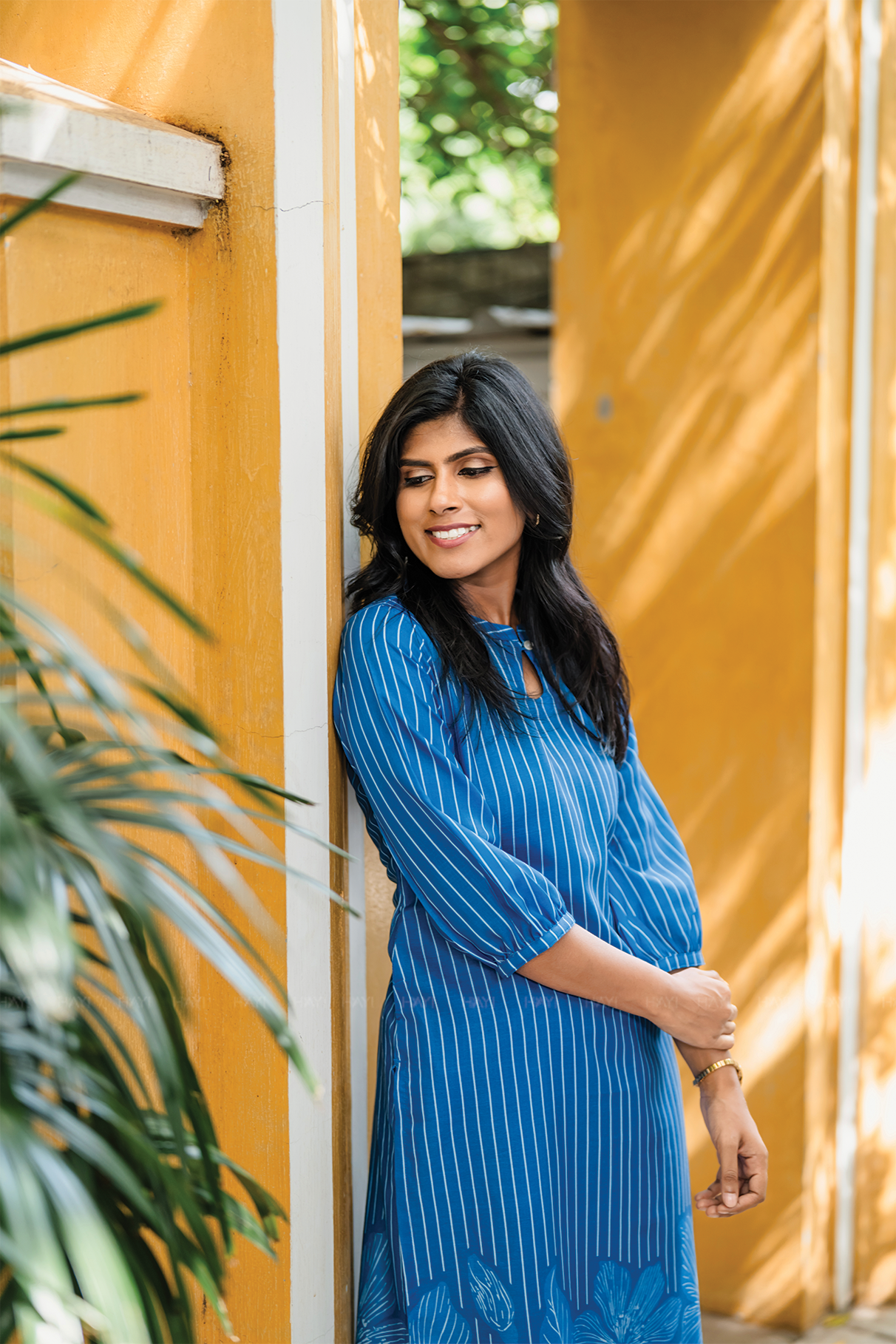 Sapphire Grace Blue Linen Blend Co-ord with Chinese Collar with Keyhole
