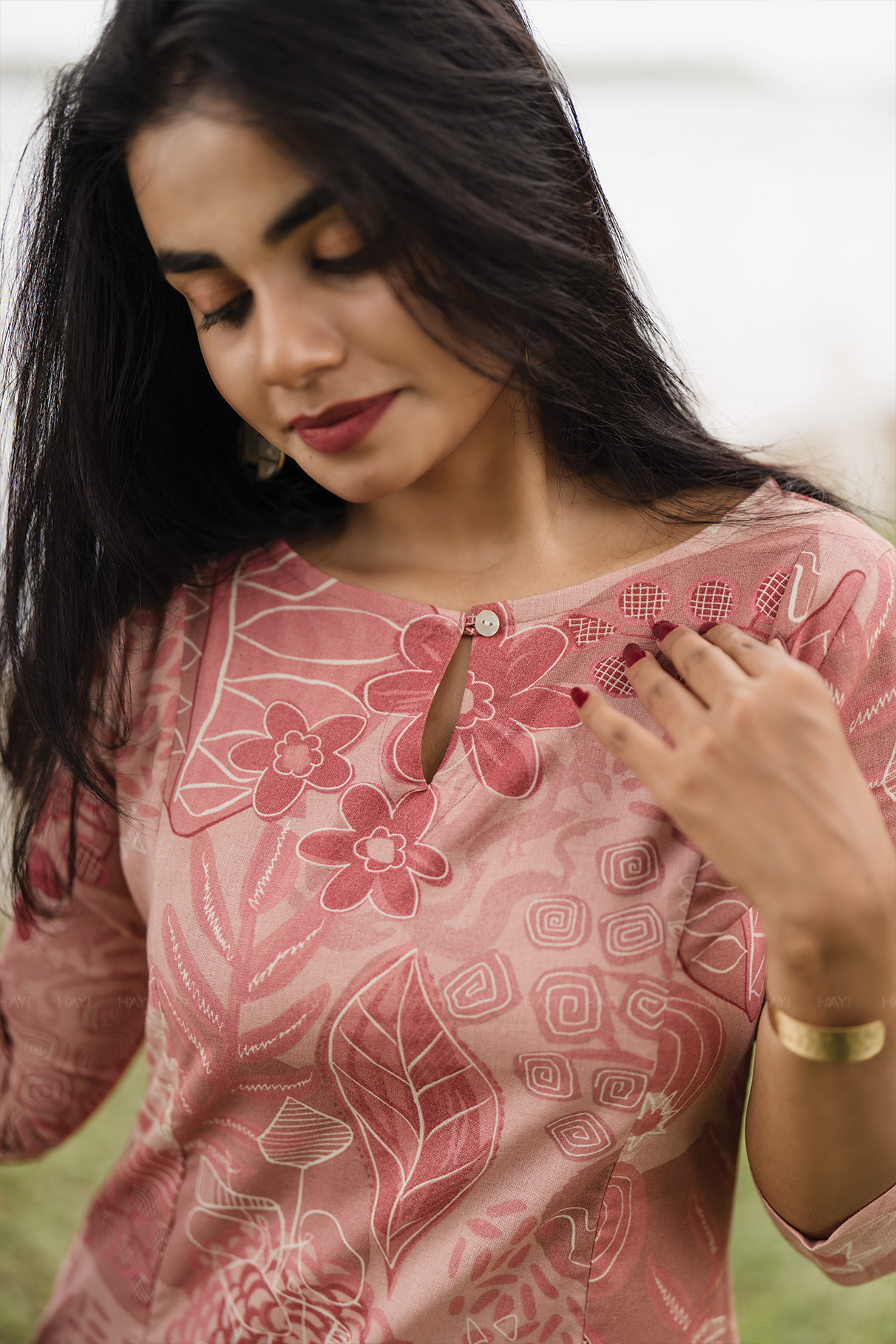 Dusty Bloom Peach Cotton Blend Co-ord with Boat Neck Keyhole