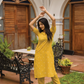 Sunfold Bloom Yellow Handloom Co-ord with V-Neckline & Leg-O-Mutton Sleeves