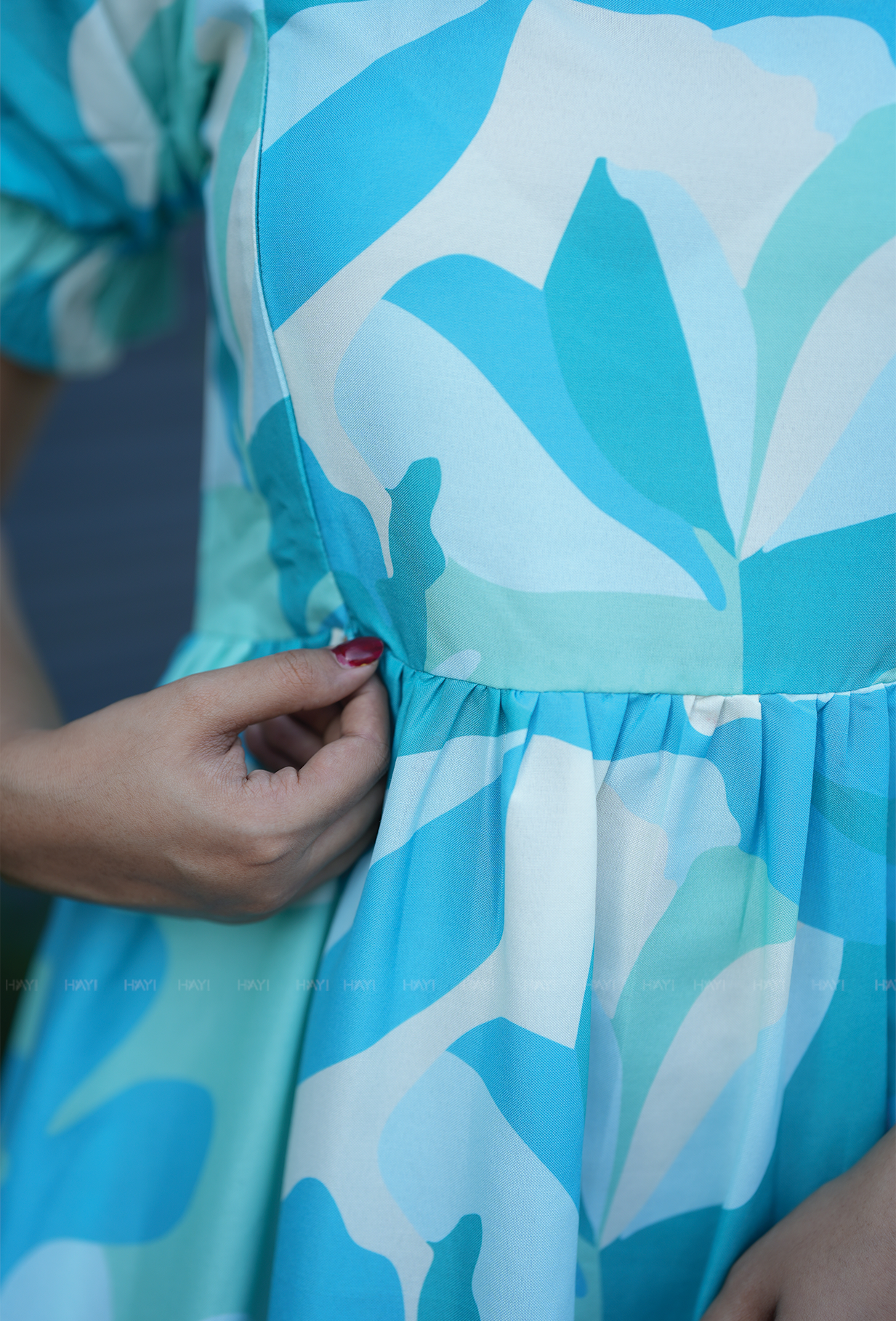 Chords Blue with Harmonioes Fragrant floral printed Maternity and Feeding Dress