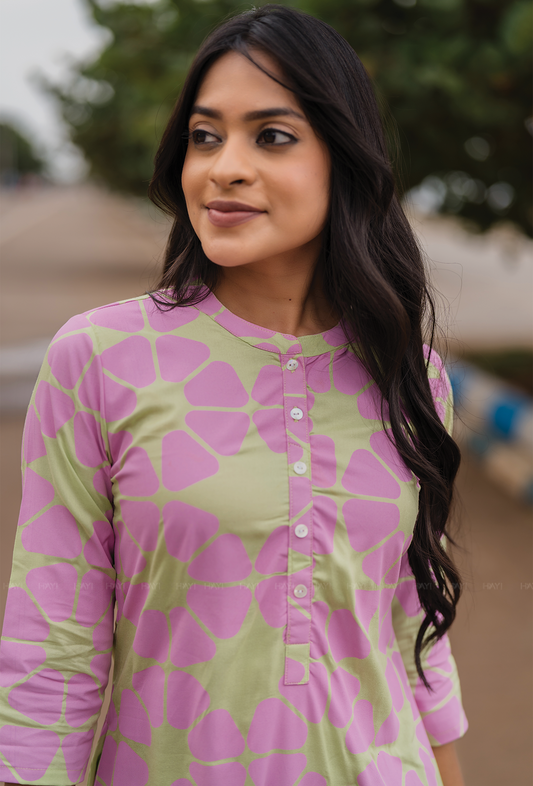 Light Green with Retro Bloom floral printed Viscose Dress