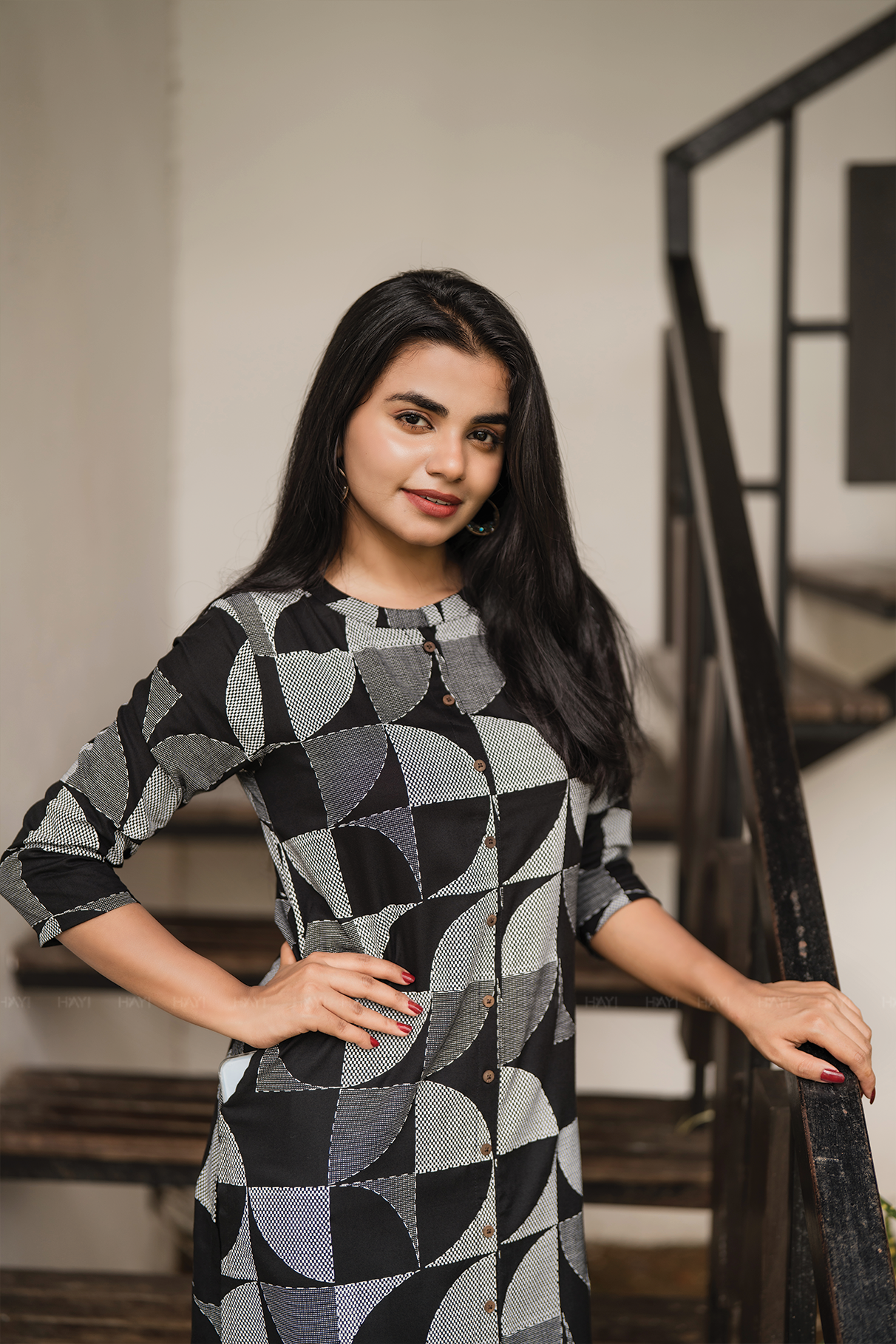 Checkmate Noir Black Viscose Co-ord with Geometric Print