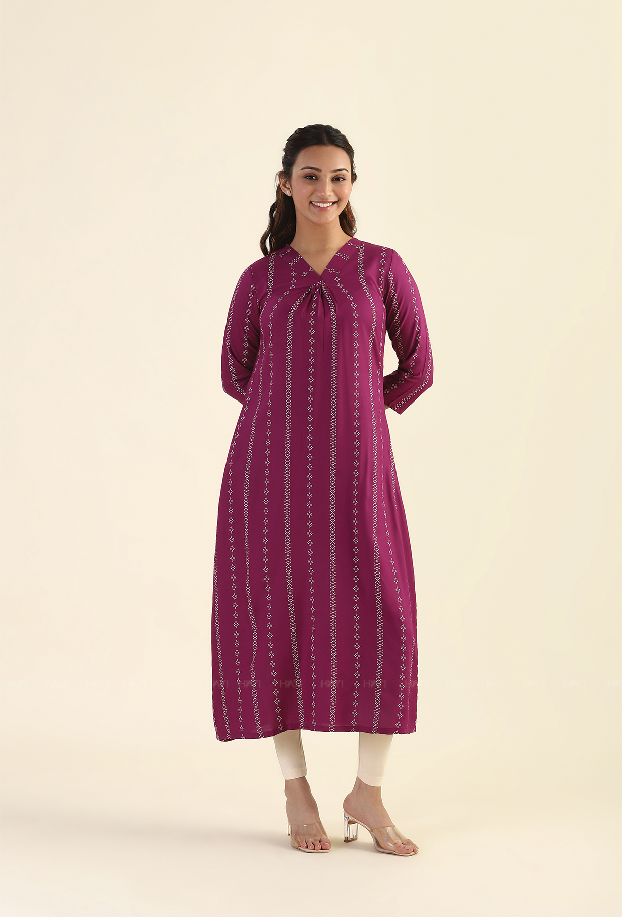 Plum Linear Striped Viscose Printed Dress