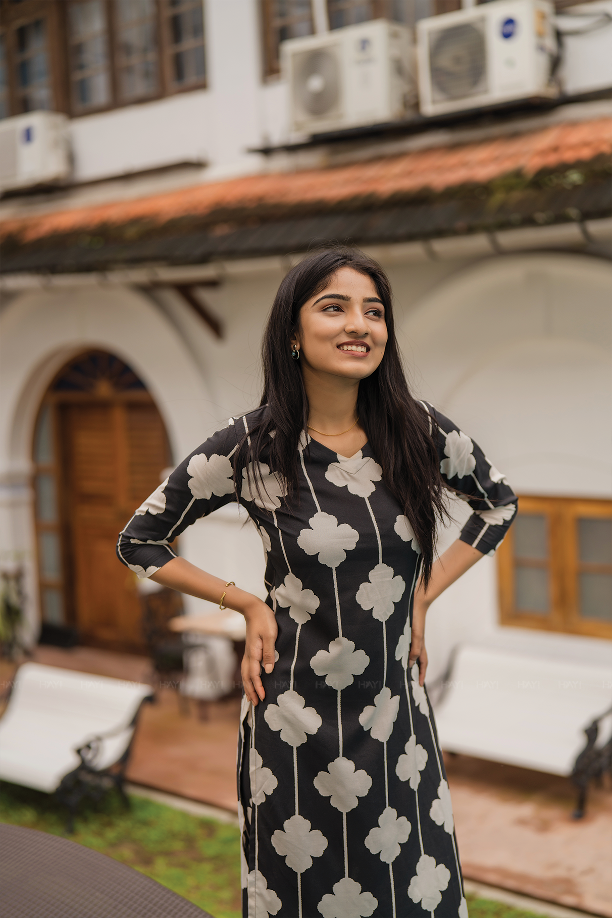 Blushstem Black Viscose Co-ord with V-Neck & Floral Print